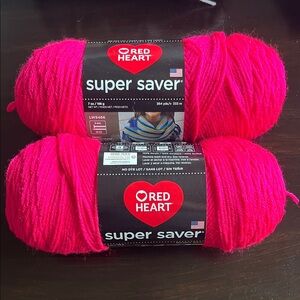 New - Red Heart Super Saver Yarn - Hot Pink (2 Skeins)
